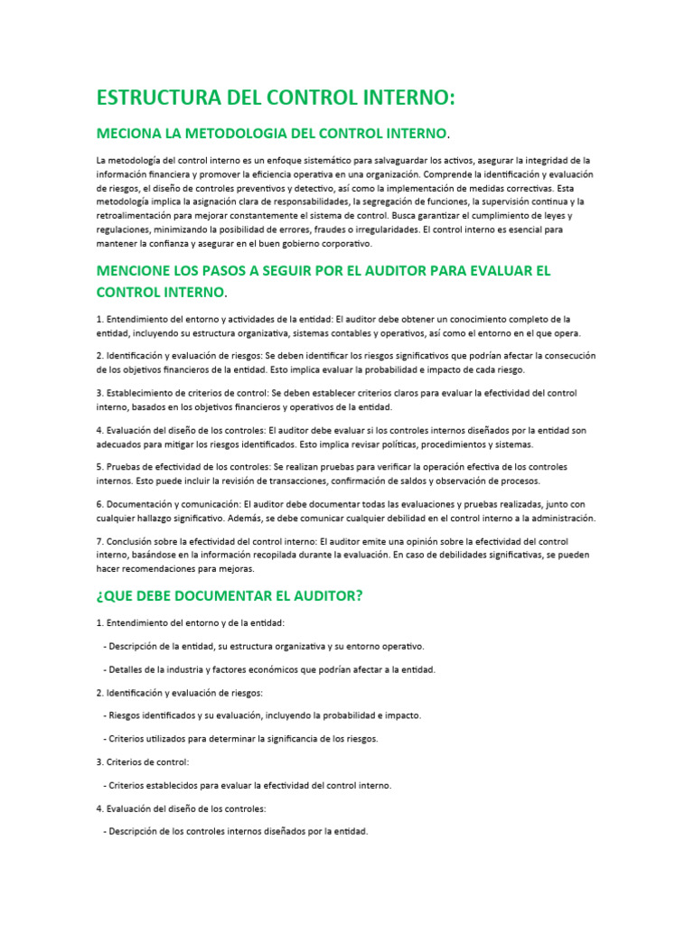 Estructura del Control Interno y Metodología | PDF | Auditoría | Contralor