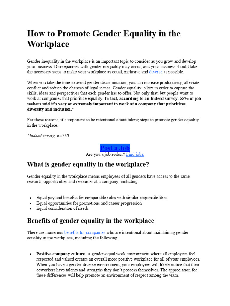 How to Promote Gender Equality in the Workplace | PDF | Gender Pay Gap ...