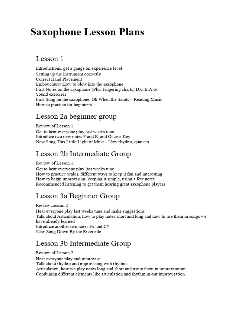 Lesson Plan For Saxophone Lessons PDF