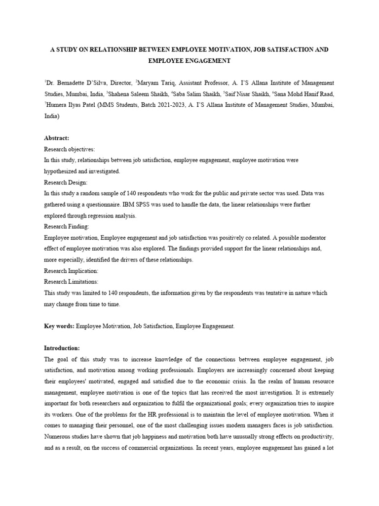 A Study On Relationship Between Employee Motivation, Job Satisfaction ...