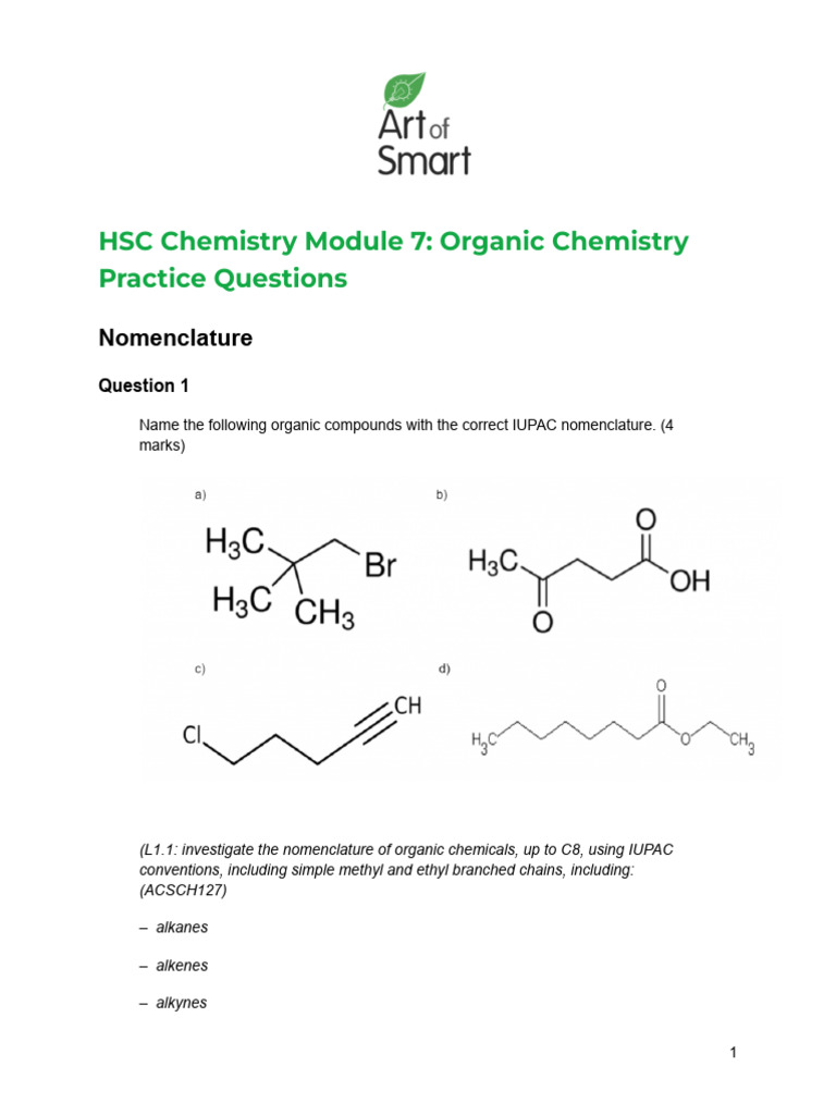 HSC Organic Chemistry Practice Questions | PDF | Alkene | Functional Group