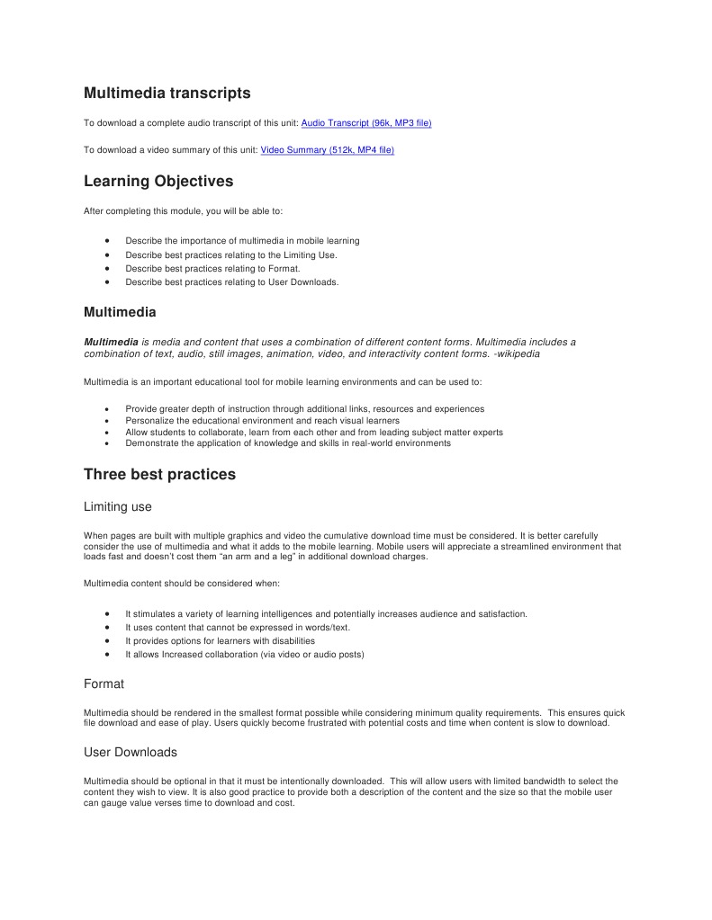 Best Practices for Multimedia in Mobile Learning | PDF | Computers ...