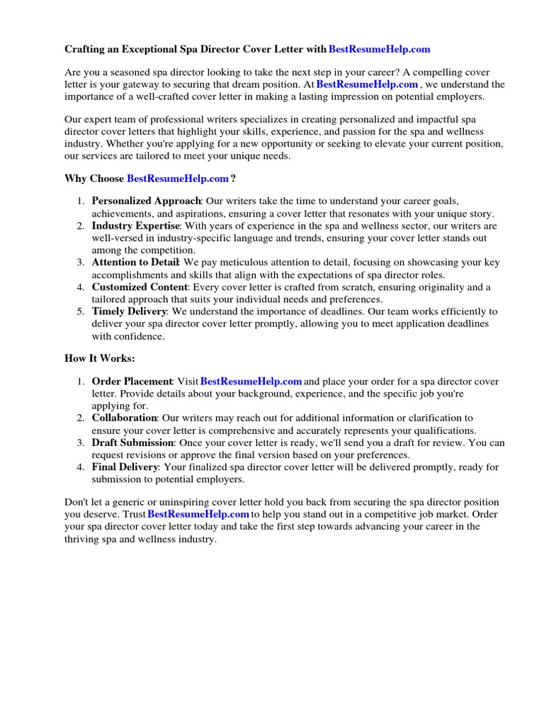 Spa Director Cover Letter Guide | PDF | Résumé | Experience