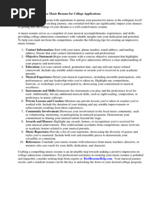 Music Resume for College Applications Template