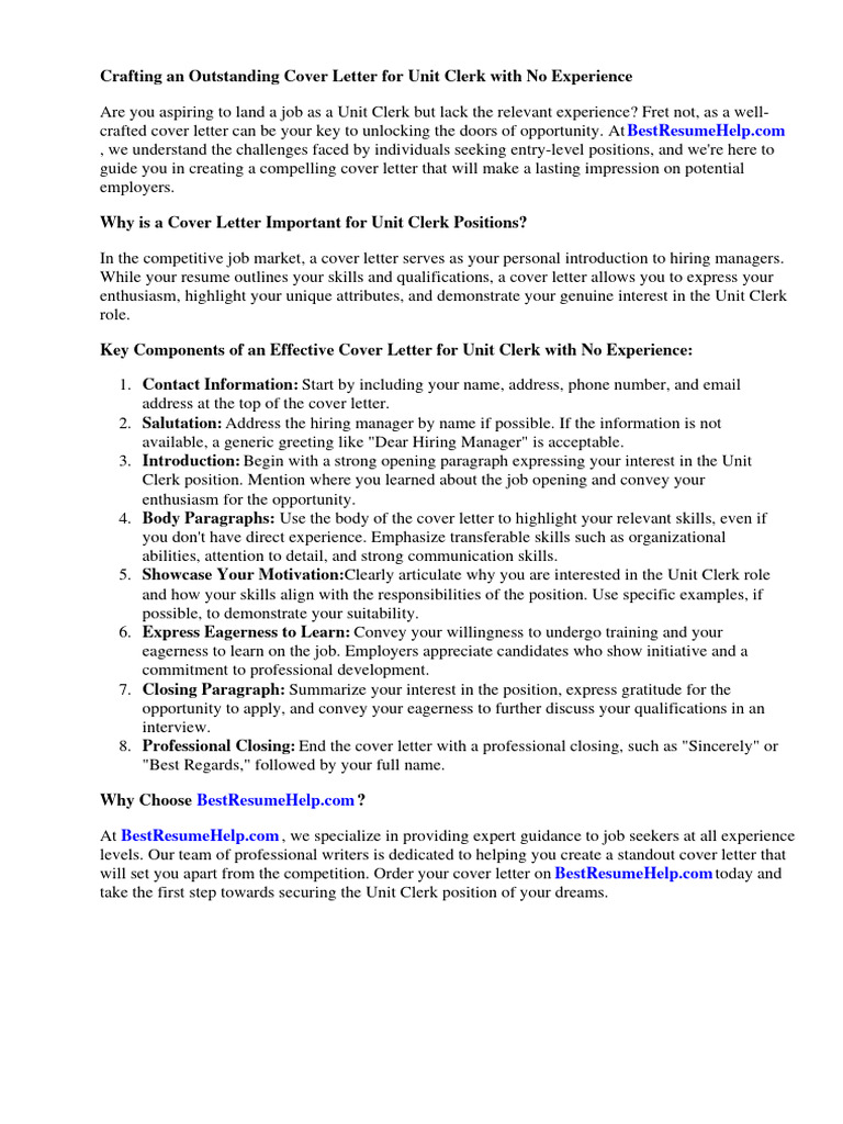 Cover Letter Guide for Unit Clerks | PDF | Résumé | Experience