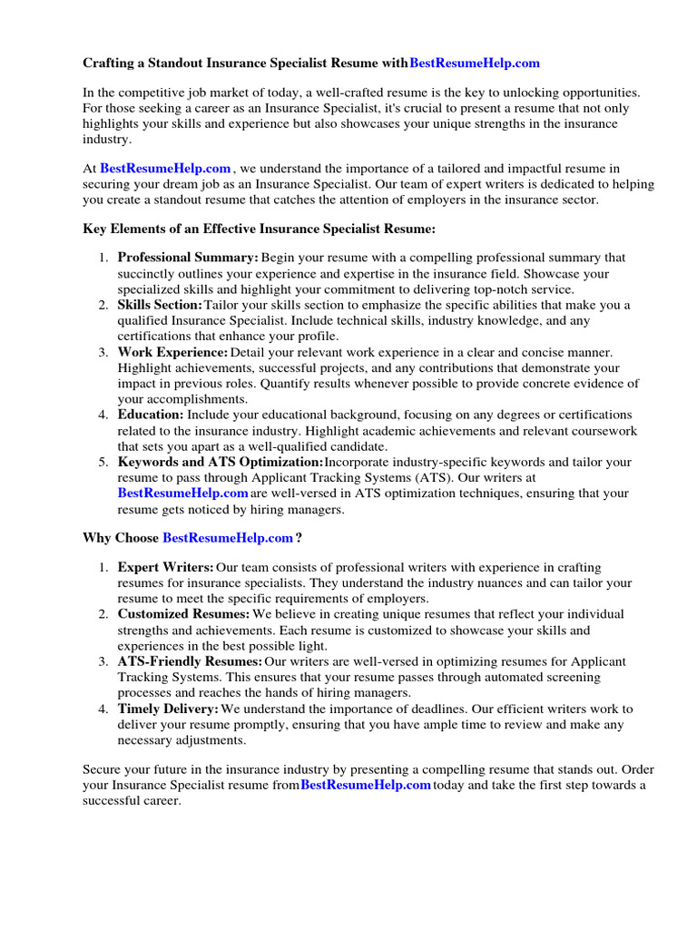 Insurance Specialist Resume | PDF | Insurance | Regulatory Compliance