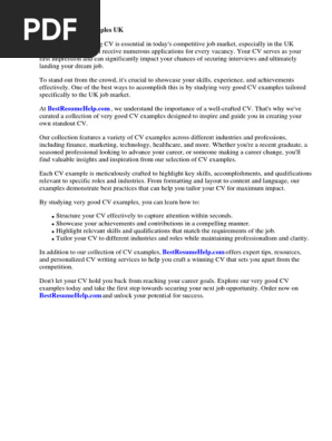 Very Good Cv Examples Uk