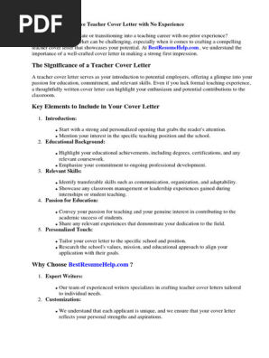 Teacher Cover Letter No Experience