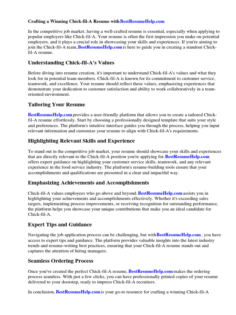 Chick Fil A Resume PDF R sum - 1718948002