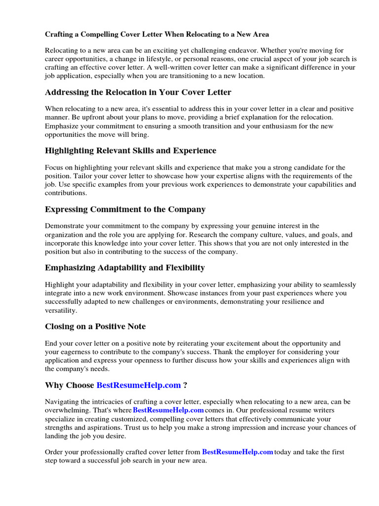 Relocation Cover Letter Tips and Guide | PDF | Medicare (United States ...