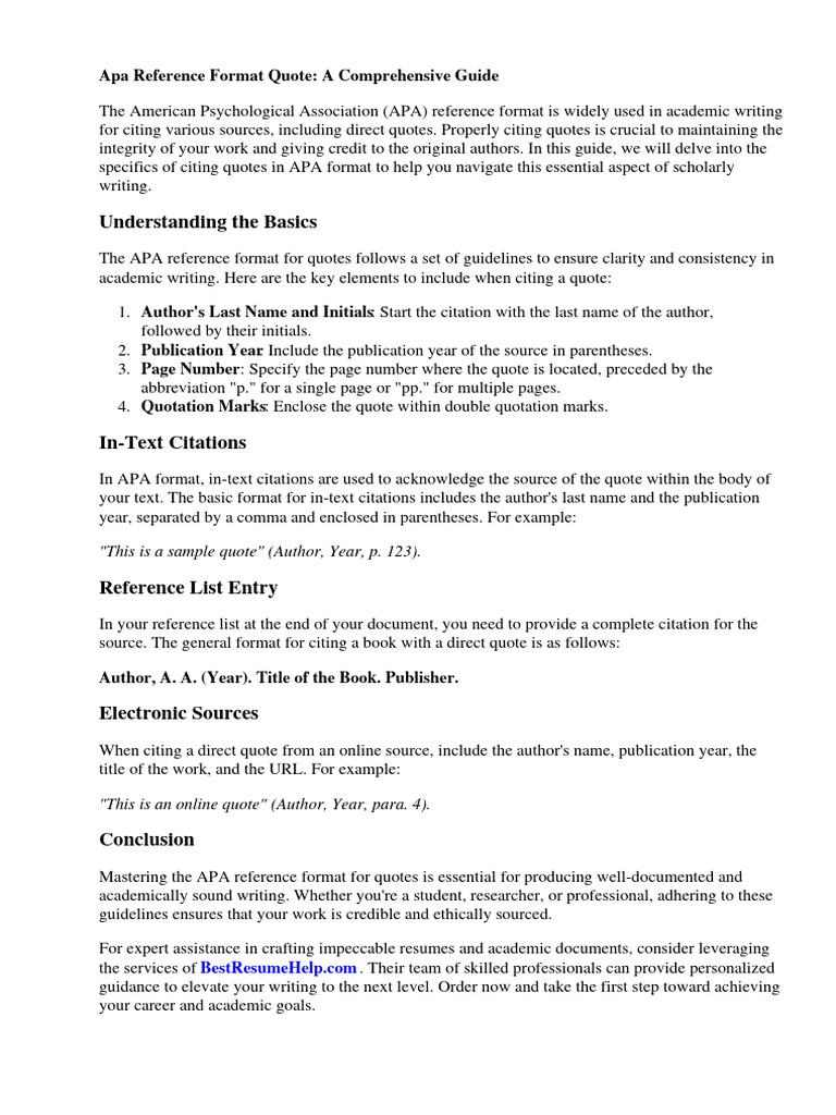 Apa reference format quote pdf apa style citation