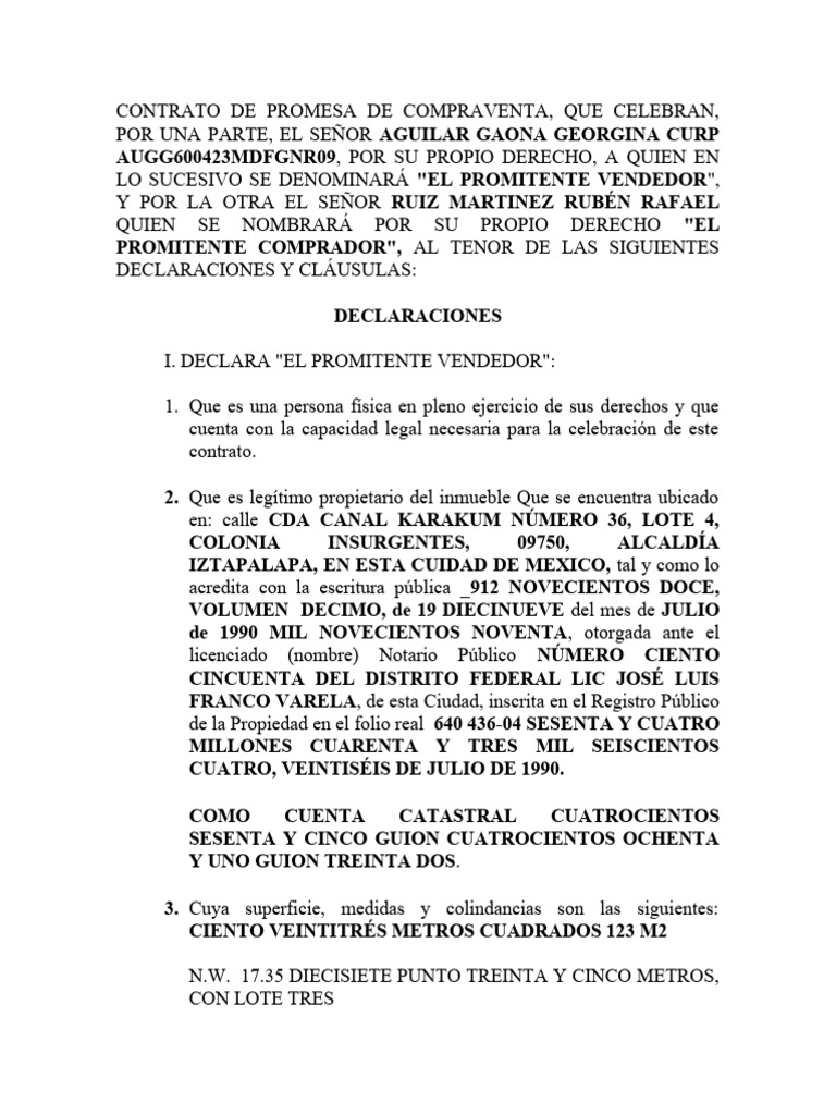 Contrato de Promesa de Compraventa Inmobiliaria | PDF | Justicia ...