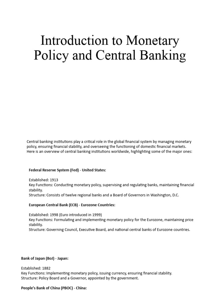 Overview of Central Banking Functions | PDF | Monetary Policy | Central ...