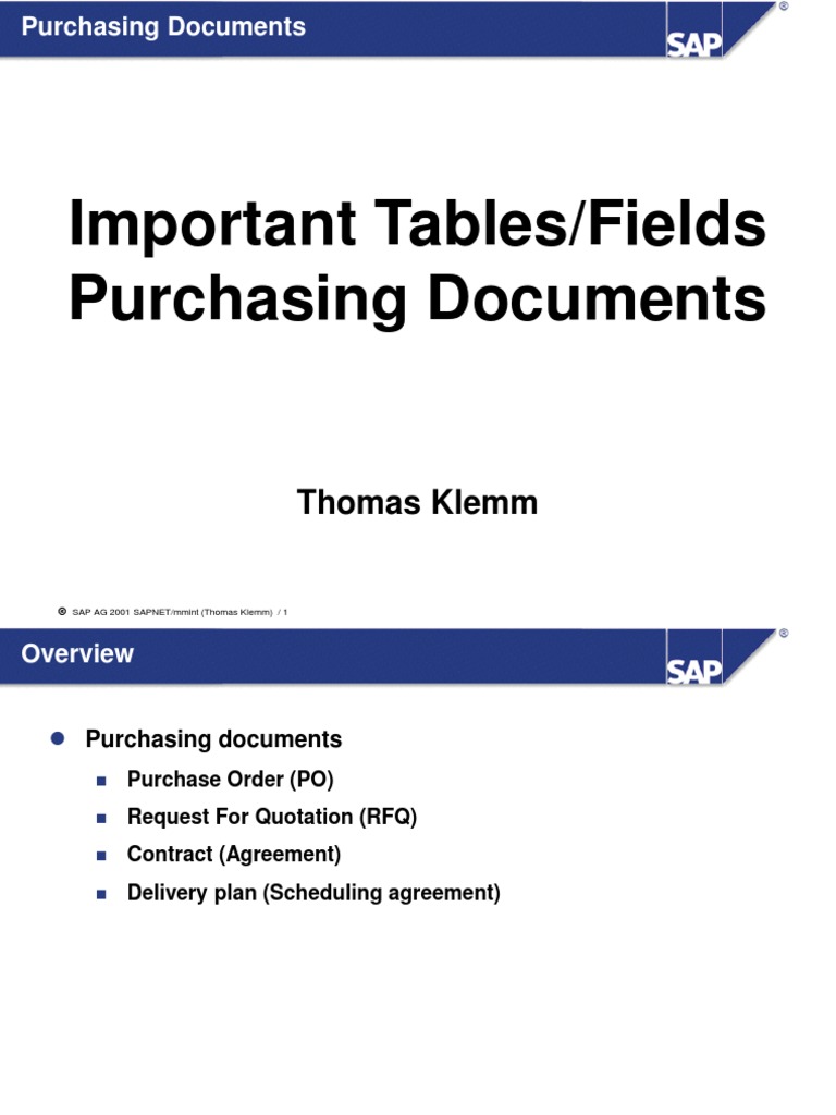 MM Important Tables in Purchasing | PDF | Delivery (Commerce) | Databases
