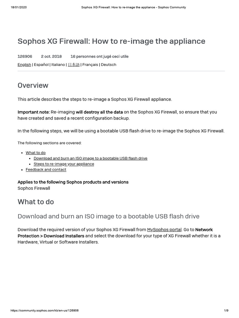 Reimaging the Sophos XG Firewall | PDF | Booting | Usb Flash Drive
