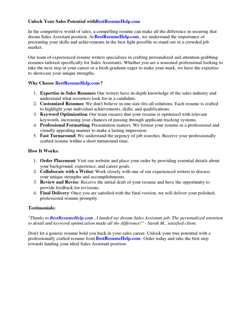 Sales Assistant Resume Pdf Résumé Sales