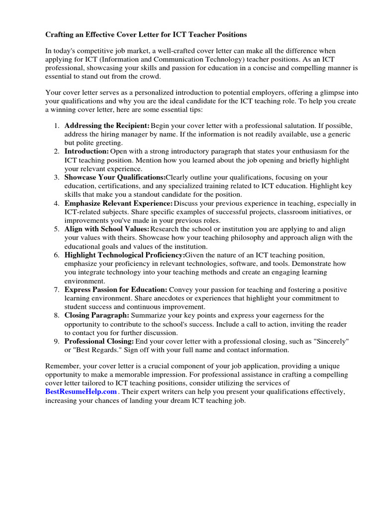 Cover Letter Tips for ICT Teacher Roles | PDF | Educational Technology ...