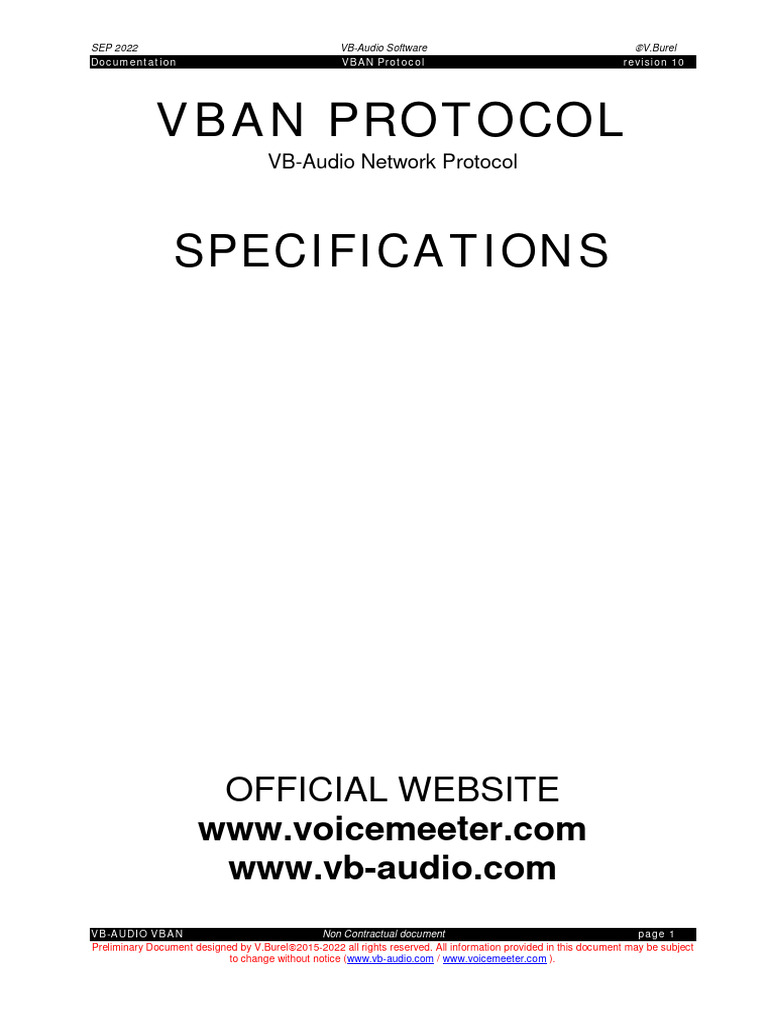 VBAN Protocol Documentation v10 | PDF | Network Packet | Internet Protocols