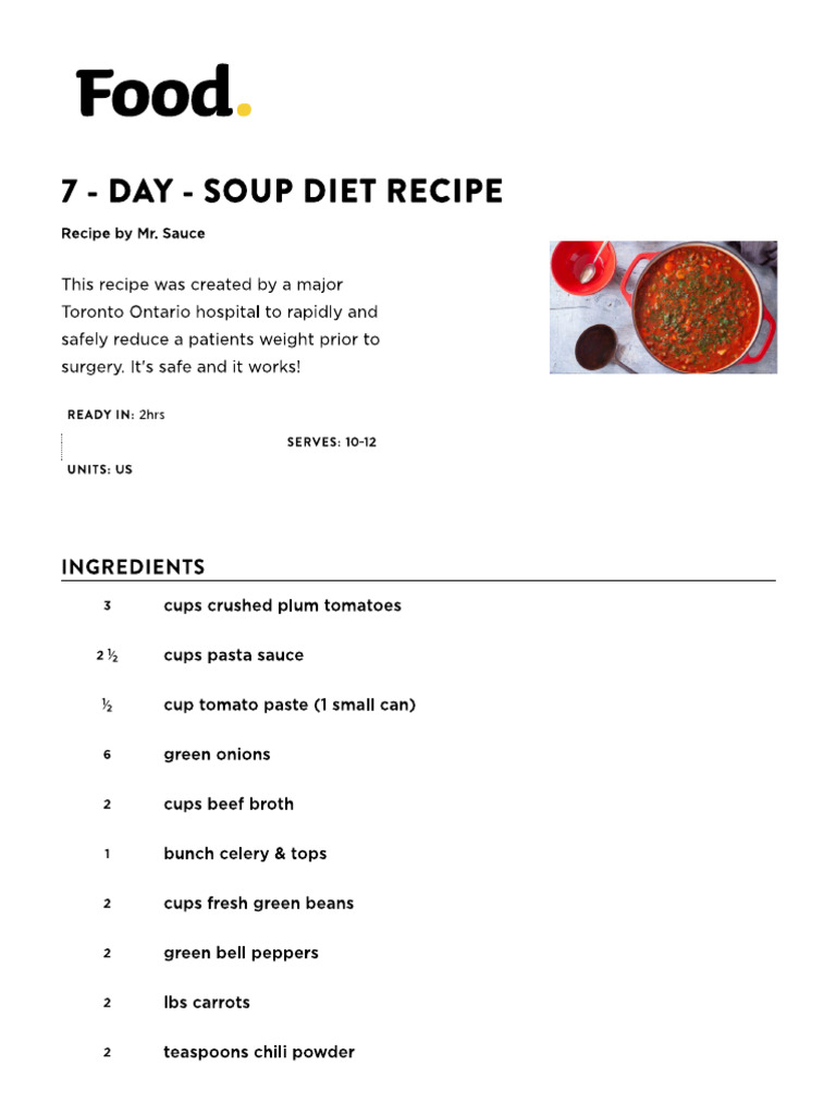 7 - Day - Soup Diet Recipe Recipe - Food | PDF