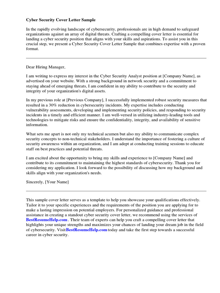 Cybersecurity Job Cover Letter Template Australia preview