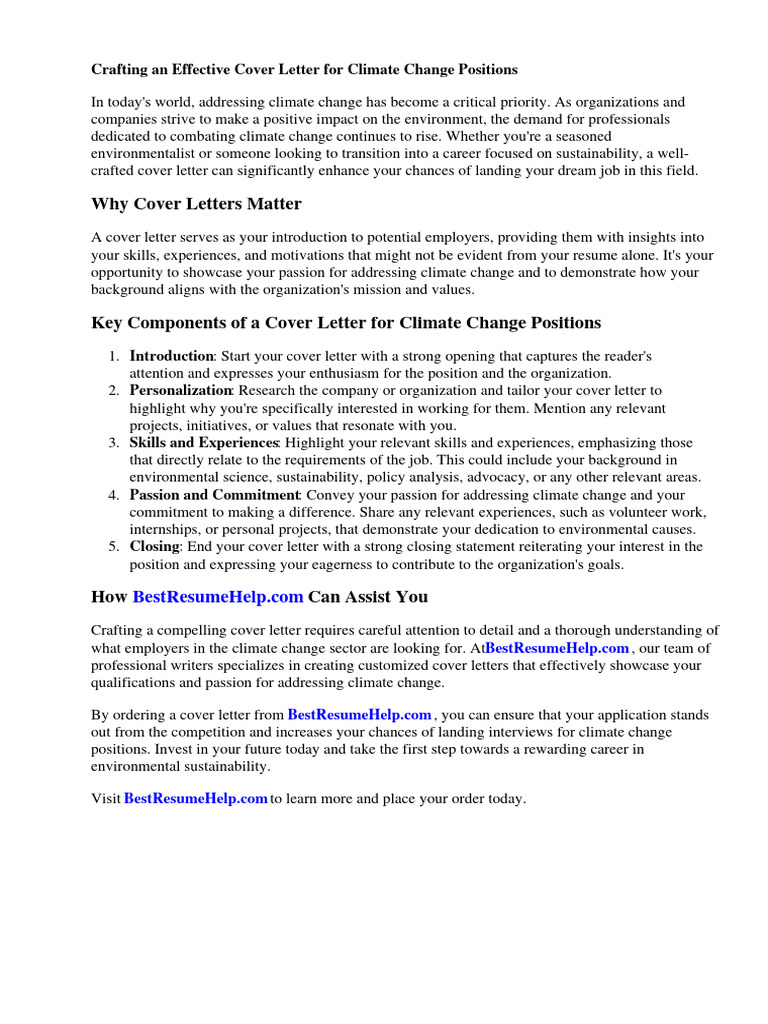 Cover Letter Guide for Climate Jobs | PDF
