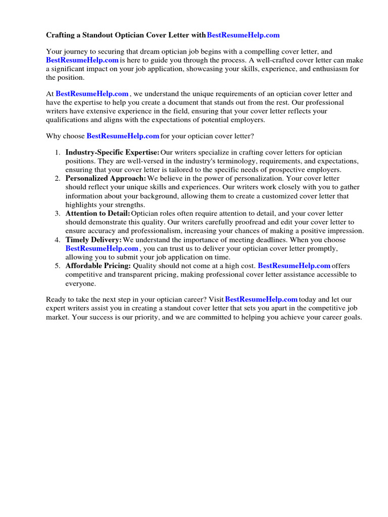 Optician Cover Letter PDF Glasses