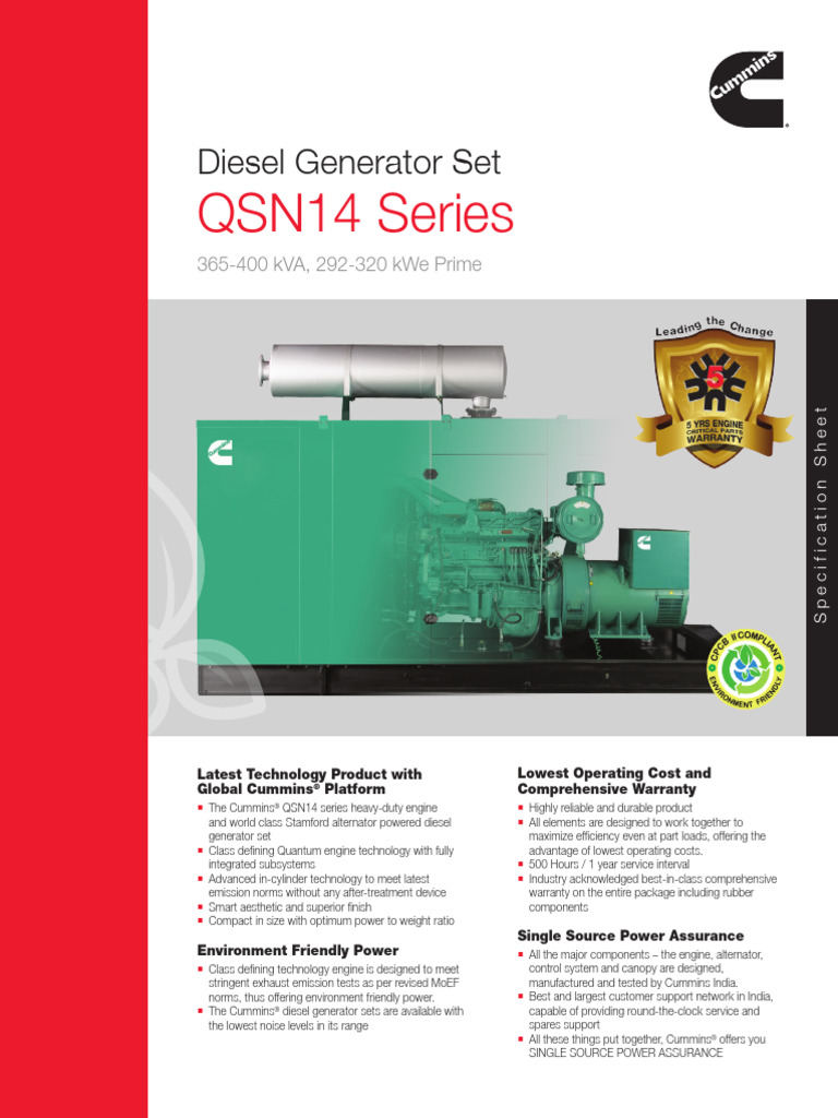 PSBU - 012 - QSN14 365-400kVA - Rev-3 - 3 | PDF | Diesel Engine | Engines