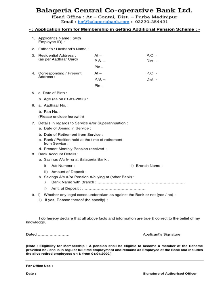 Application Form For Additional Pension Scheme | PDF
