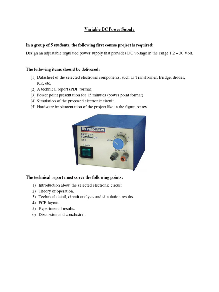 Project Statement - Variable DC Power Supply | PDF | Technology ...