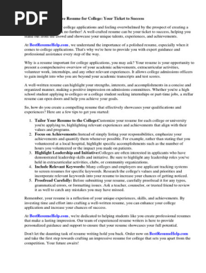 Resume for College PDF