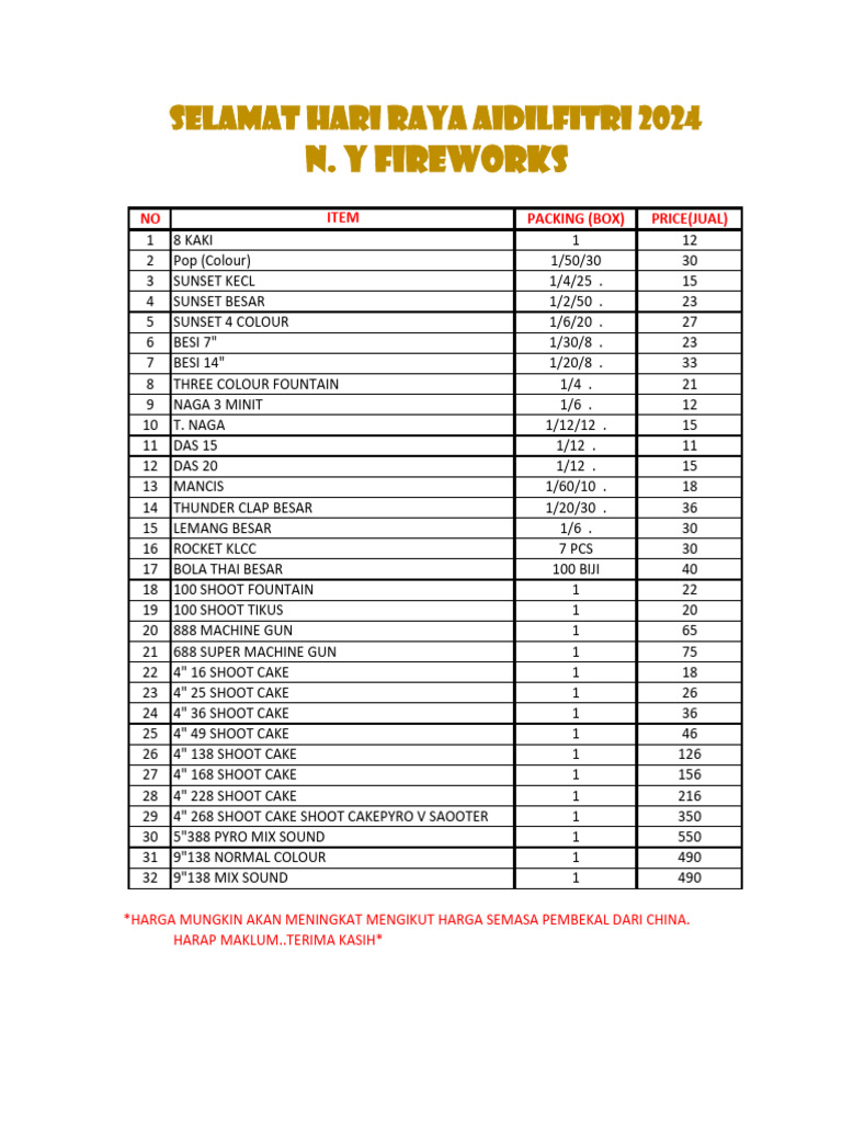 Fireworks Price List 2024 | PDF