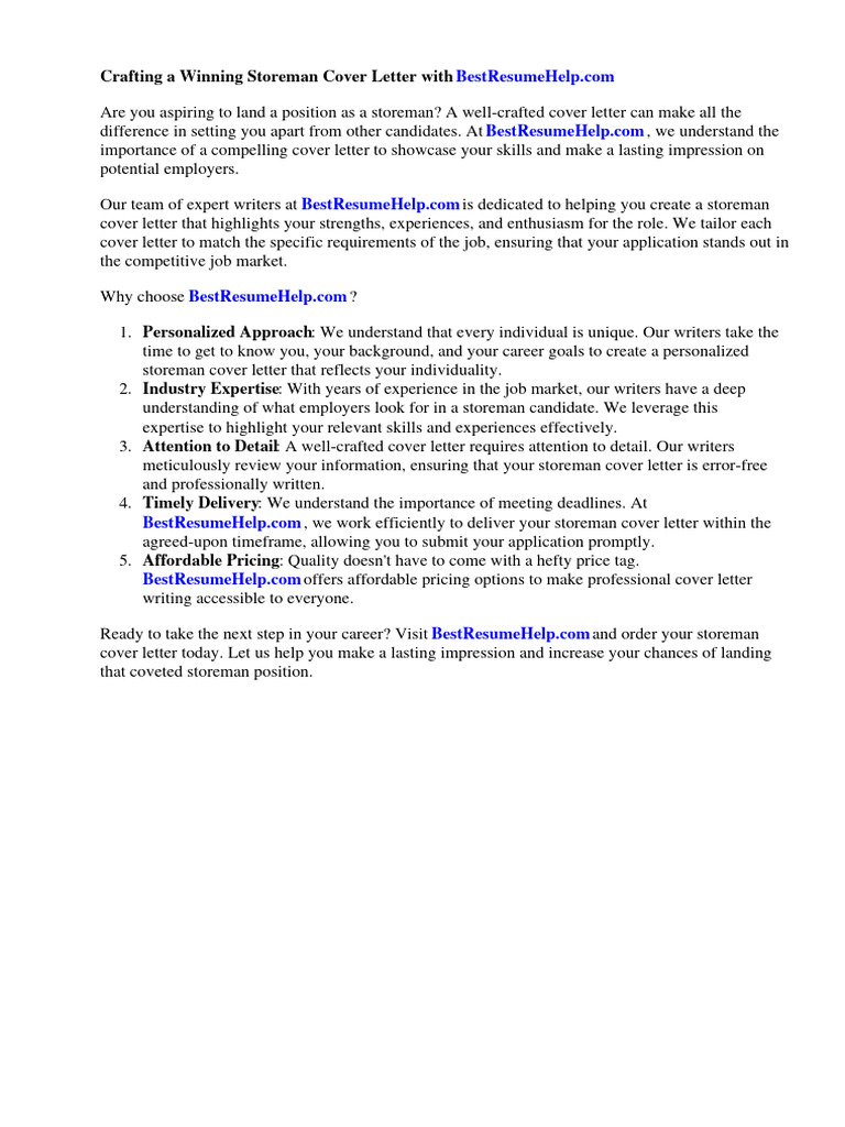 Storeman Cover Letter PDF