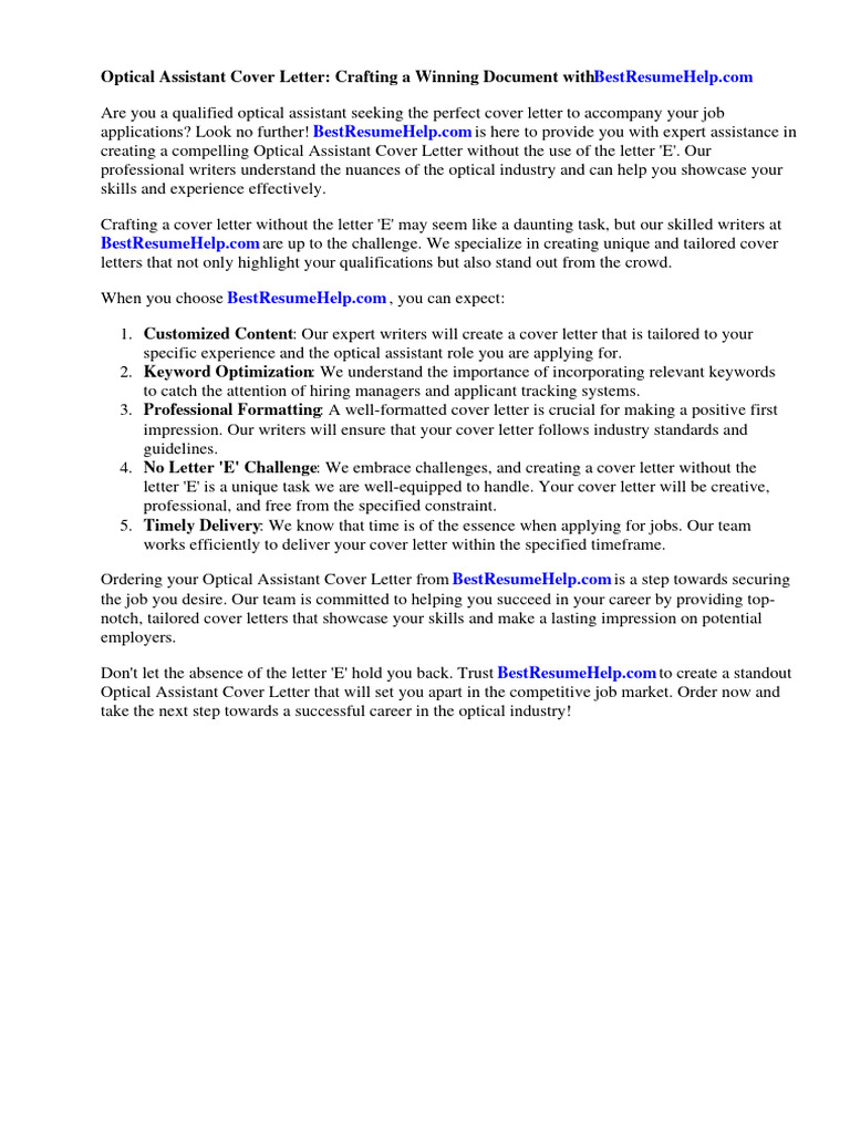 Optical Assistant Cover Letter No Experience PDF Résumé Optometry