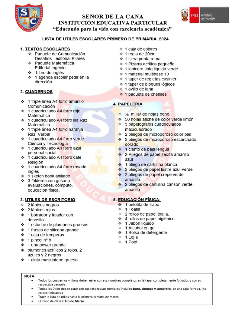 Lista Primero de Primaria | PDF | Hogar, jardinería y bricolaje