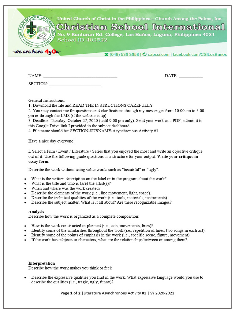 Literature Asynchronous Work #1 | PDF | Human Communication