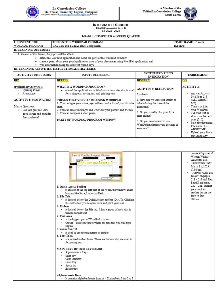 WordPad Basics for Grade 1 Students | PDF | Human Communication ...
