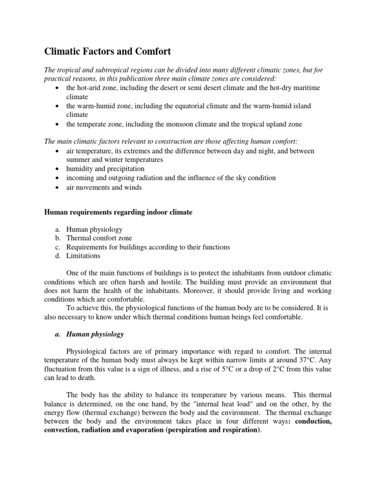 Cliimatic Factors and Comfort | PDF | Heat Transfer | Heat