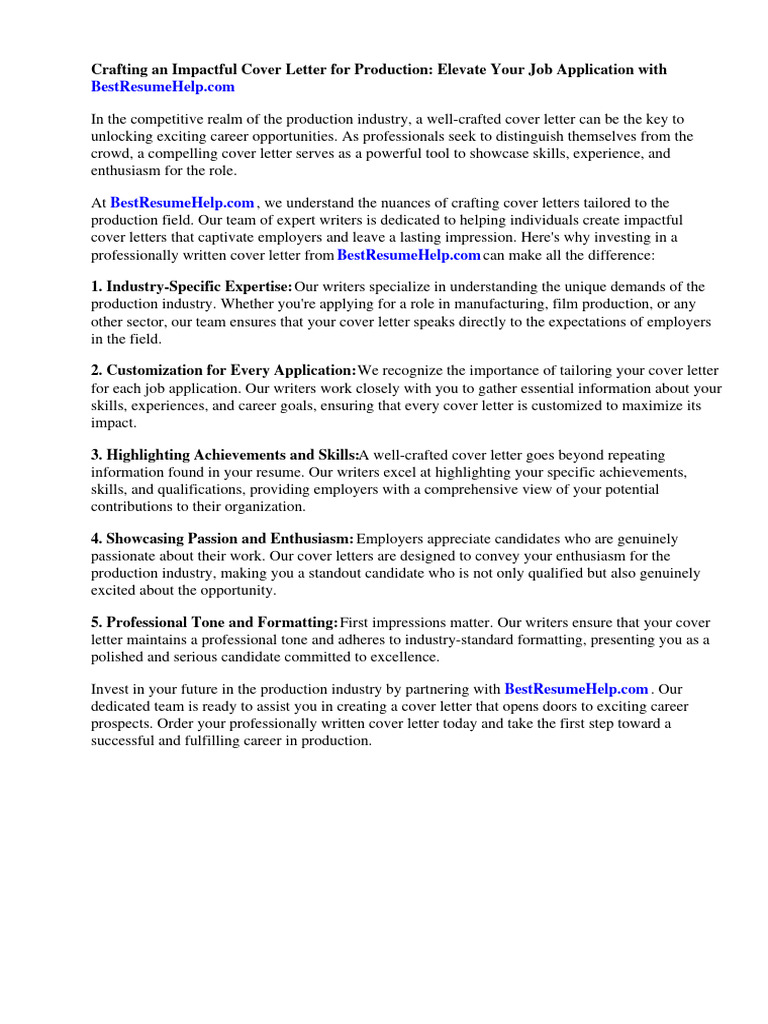 Cover Letter For Production Technician | PDF | Résumé | Experience