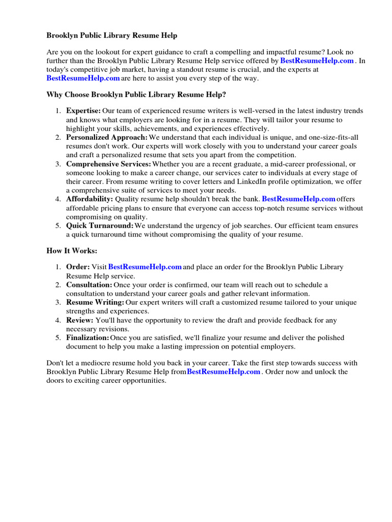 Brooklyn Public Library Resume Help Download Free PDF Libraries