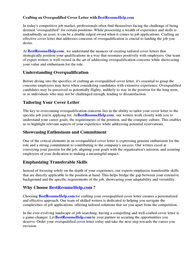 Overqualified Cover Letter PDF Résumé Employment