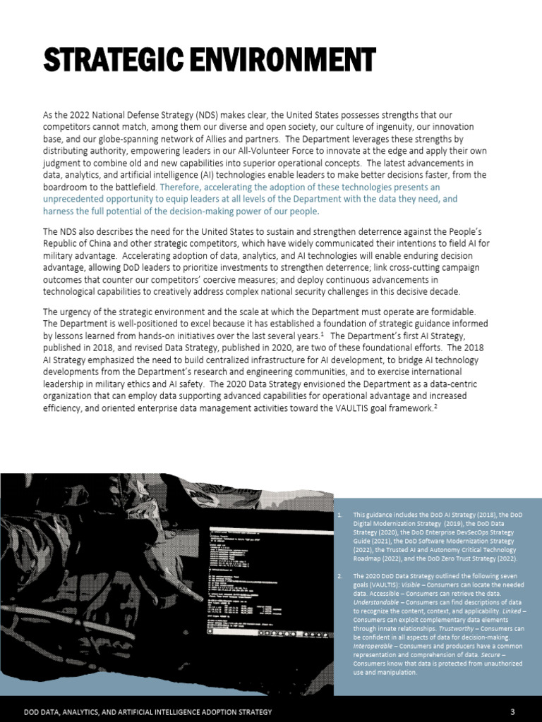 DoD Data and AI Adoption Strategy 2023 | PDF | Artificial Intelligence | Intelligence (AI ... - Want Artificial Environment Strategies Quail