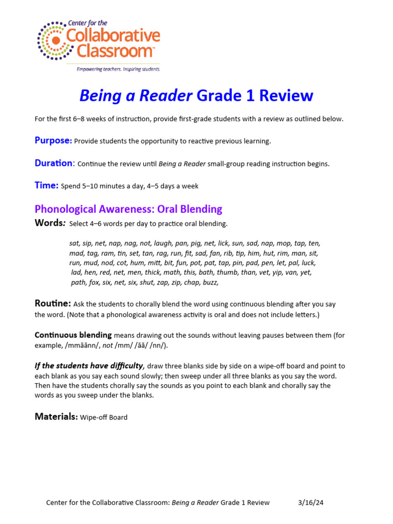 Being A Reader Grade 1 Review PDF Writing Linguistics
