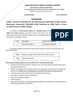 CRE Document Verification Notice For The Post of Bio Medical Engineer