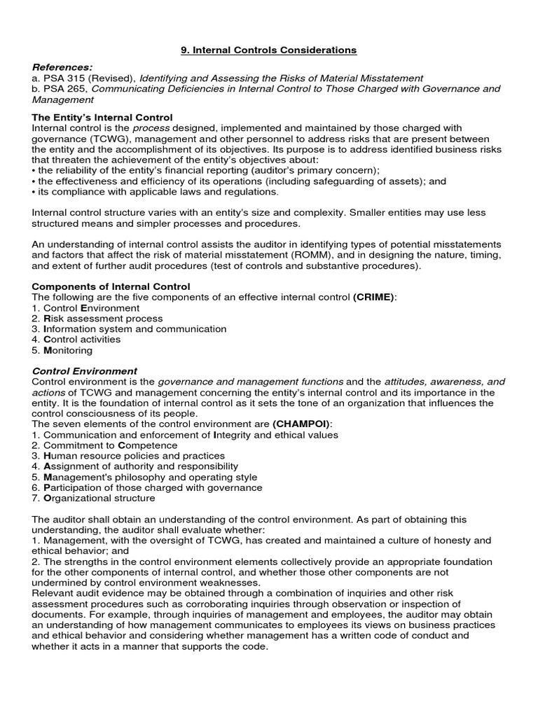 Internal Controls in Auditing | PDF