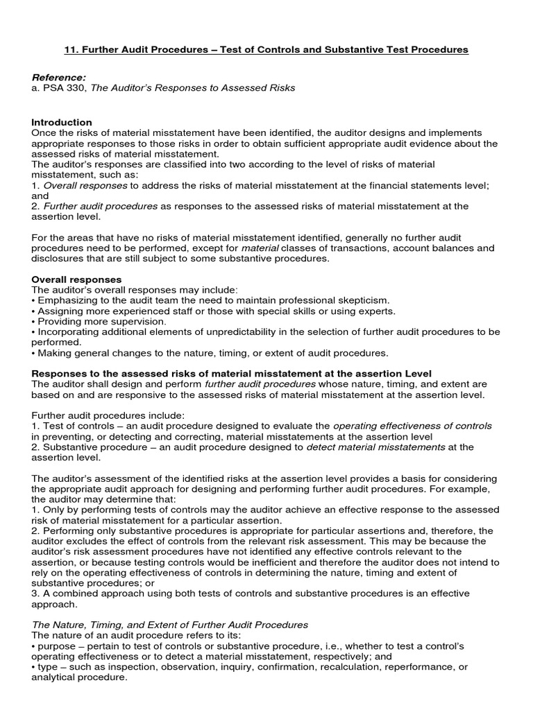 Audit Procedures: Controls & Substantive Tests | PDF | Audit ...