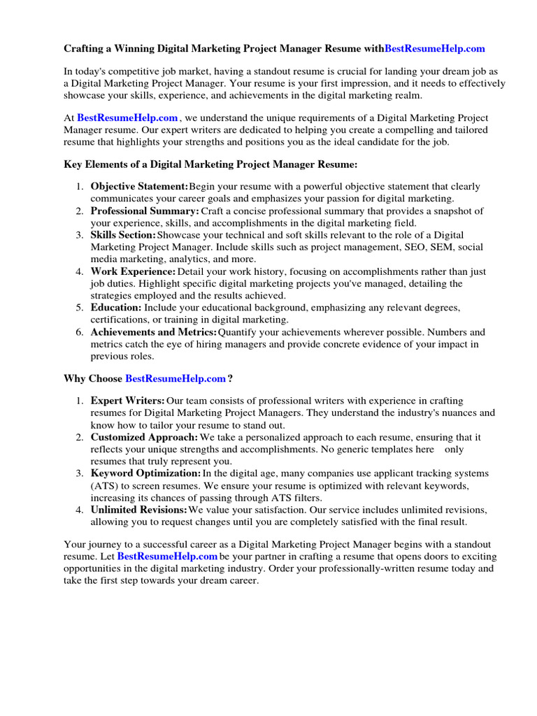 Digital Marketing Project Manager Resume Guide | PDF | Digital ...