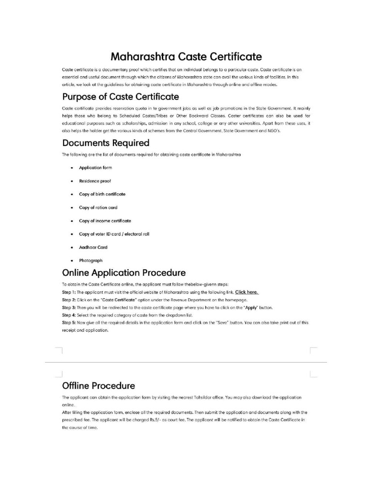 Maharastra Cast Certificate | PDF