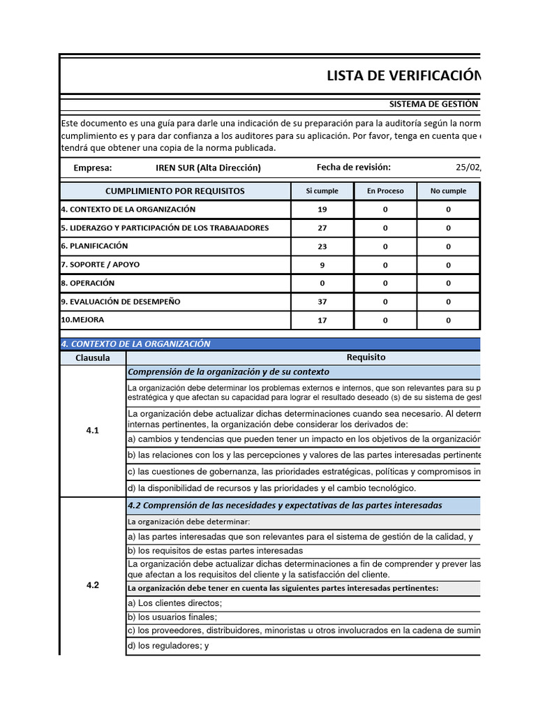 Lista de Verificación ISO 14001 - IsO 9001 - IsO 45001 | PDF | Calidad ...