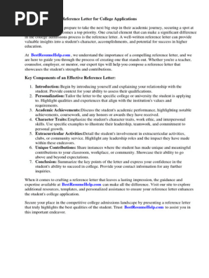 Reference Letter for College