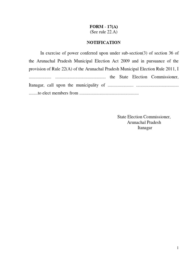 Arunachal Pradesh Municipal Election Forms | PDF | Voting | Voting Machine